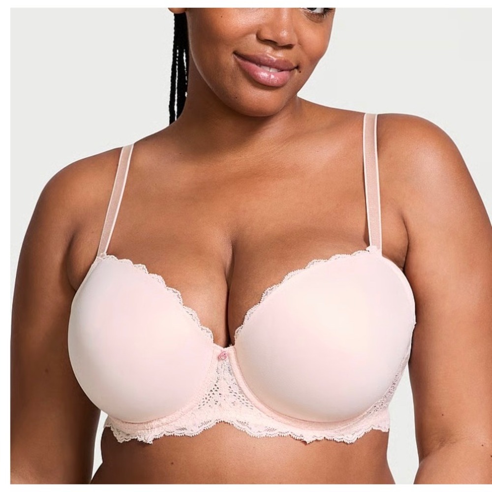 Victoria's Secret Dream Angels Lined Demi Bra 34DD Light Pink Lace Underwire